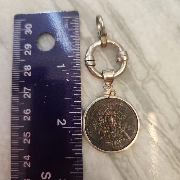 Byzantine Coin Necklace Pendant Sterling Silver 925 With Gold Accents